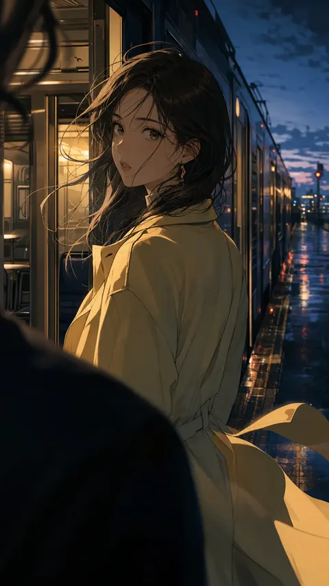 Anime micro-drama on a rain-lit train platform