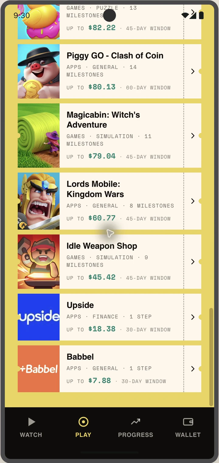 Scrolled Play catalog showing more games and app offers